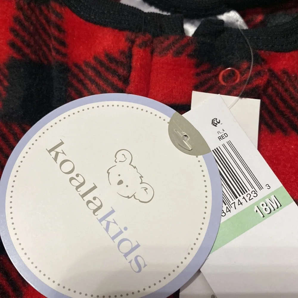 Koala Kids Baby Boy Plaid Fleece Footed Pajamas Polar Bear Skier Zip Up. 18 mos